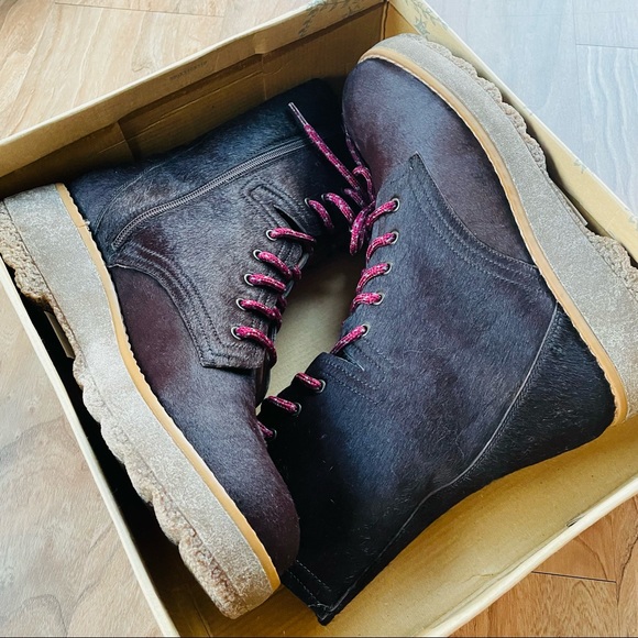 Free People Dark Combat Boots with Burgundy Laces - Picture 3 of 3